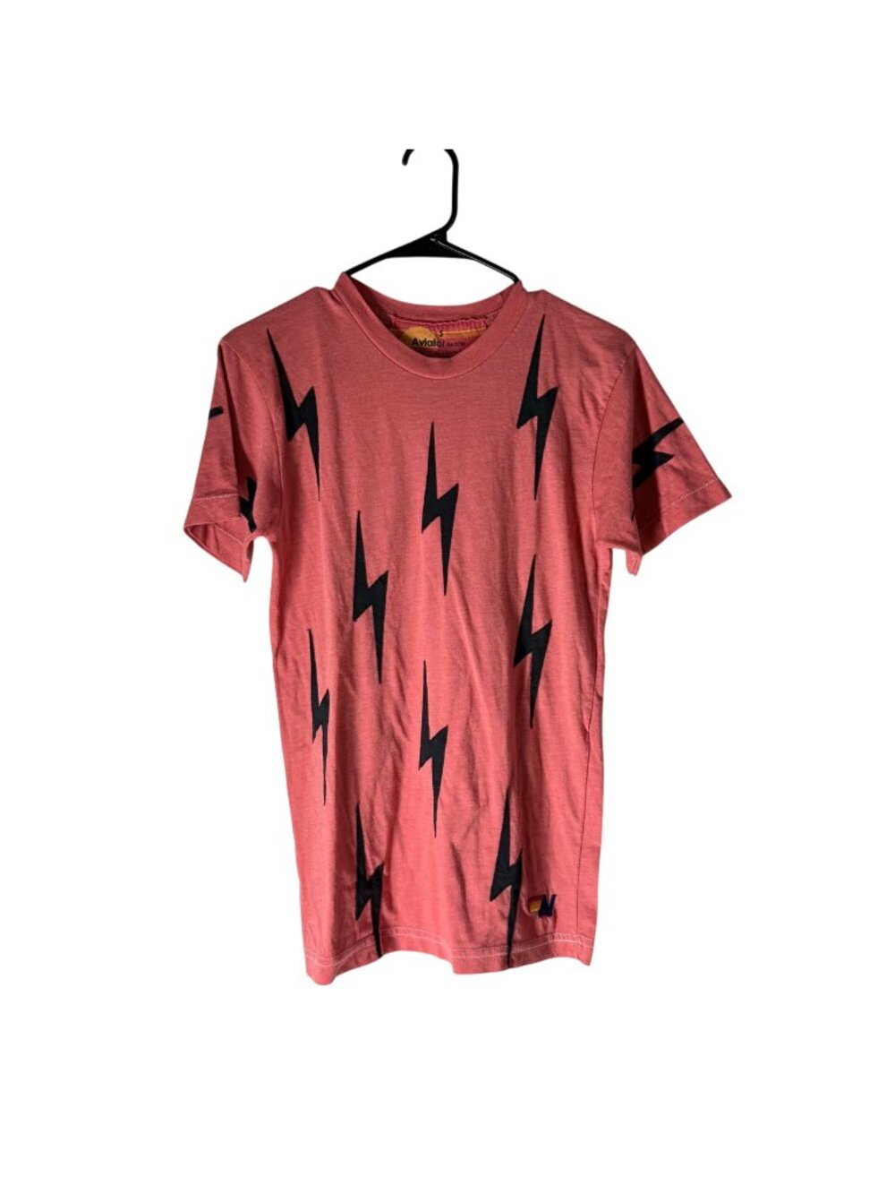 RARE FLAW Aviator Nation Red Black Lightning Bolt Short Sleeve Tshirt Small